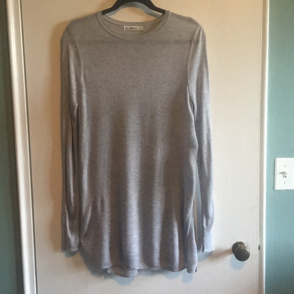 Zara knit light gray long sweater with side slits